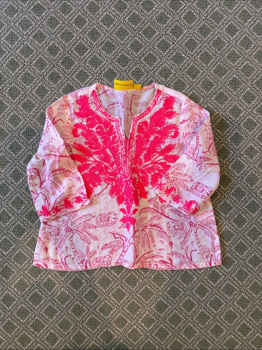 Roller Rabbit Pink and White Embroidered Tropical Kids Top